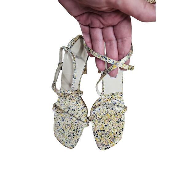 VERA WANG Strappy Ladies Silk Heels Splatter Design Size 7 - Picture 11 of 11